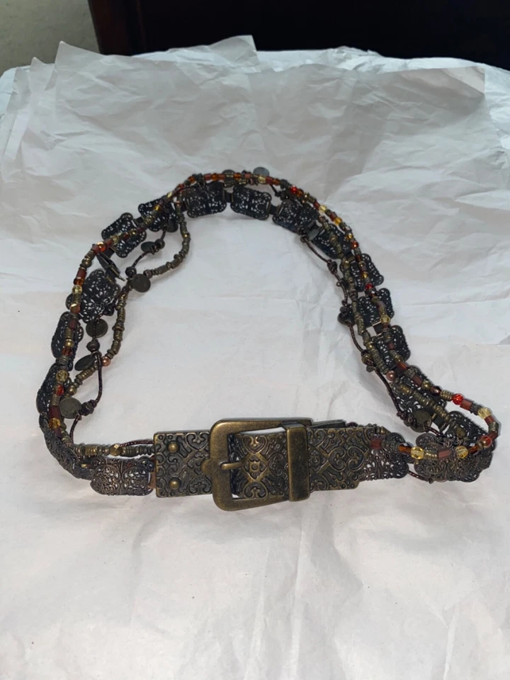 Multi-Strand Beaded Boho Chic Chain Style Vintage Belt Metal Brass Women's Belt - Image 1 of 4