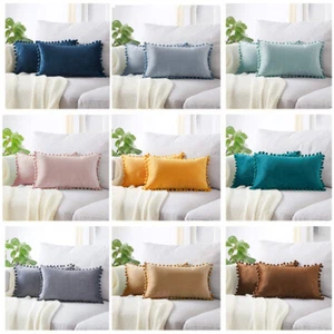 1/2x Velvet Pom Pom Bed Pillowcase Boudoir Sleep Cushion Cover Solid Color 30x50 - Picture 1 of 24