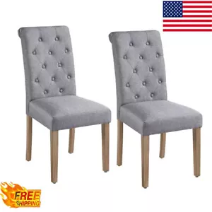 Tufted Upholstered High Back Parson Dining Chair Dinner Meeting Hotel Set 2 Gray - Picture 1 of 12
