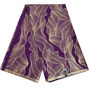 Estampado de tela africana 100 % algodón 3 yardas Ankara material adornado con oro púrpura - Imagen 1 de 8