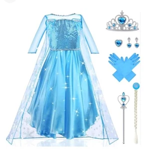 URAQT Elsa Kleid, Elsa Prinzessin Kostüm mit Feenstab und Krone Diadem, Elsa An - Bild 1 von 1