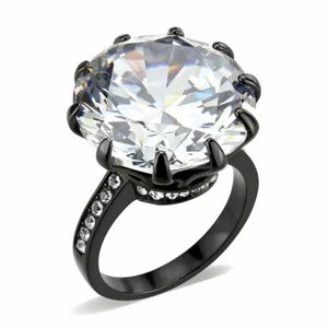 Damen Ring Schwarz Rundschliff 10 Karat CZ Zirkonia Big Cocktail Neu 3793 - Bild 1 von 5