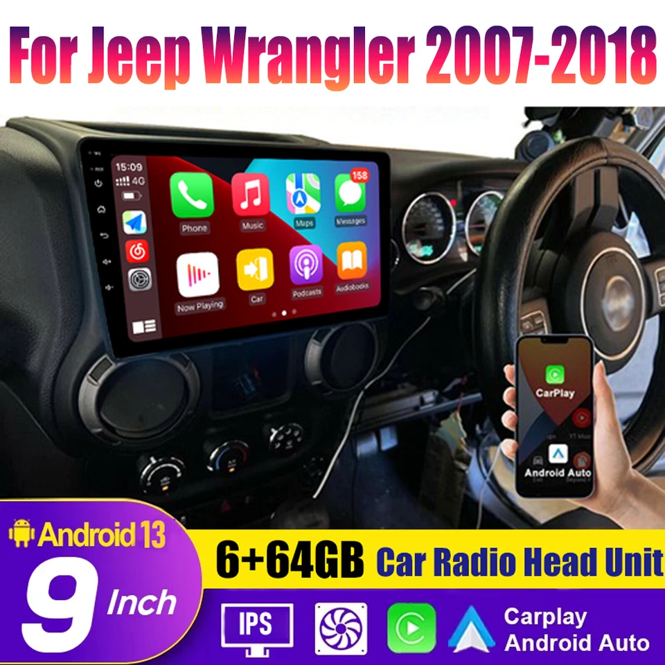 Radio de coche estéreo automático Android Carplay inalámbrica de 10"" para Jeep Wrangler 2007-2018 Foto 1 de 4