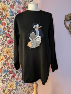 Vintage Disney Georgya Studio Wool Jumper Black Donald Duck Riding Horse XL - Picture 1 of 6