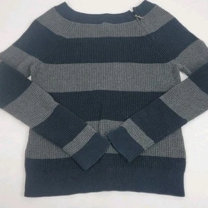 CHAPS Denim Knit Sweater Black/Gray Shoulder Zipper Women's Size Medium Pullover - Picture 1 of 10