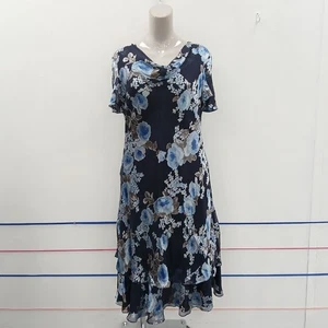 Jacques Vert Dress UK 22 Blue Floral Print Midi RMF20-EH - Picture 1 of 5
