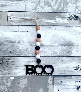 Boo Orange Black Wood Bead Pendant Garland Boho Tassel Tassels Rustic 10.5" - Picture 1 of 3