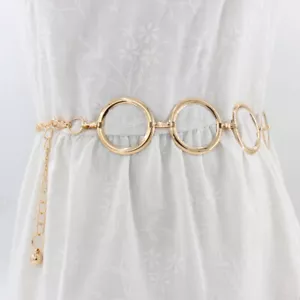 Ladies Metal Chain Belt Gold Fringe Circle Waist Ring Belt ∑ - Picture 1 of 12