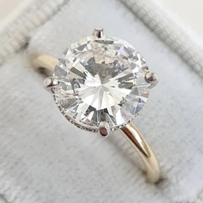 2.45Ct Round Moissanite Hidden Halo Engagement Ring 14k Multi-Tone Gold Plated - Image 1 of 4