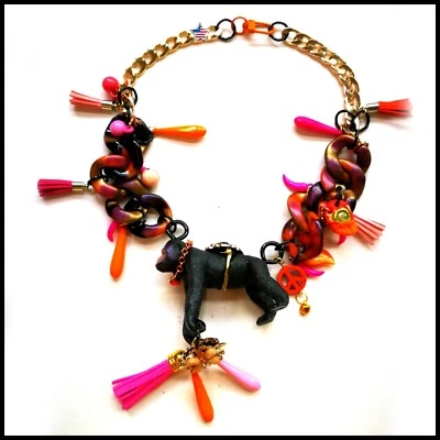 Luxury Jewelry Chunky Jewel Necklace Brutalist Pendant Animal Charm Monkey Bib - Image 1 of 4