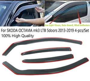 Tinted Wind Deflectors For Skoda Octavia lII MK3 5-doors 2013-2019 4-pcs + Clips - Picture 1 of 11
