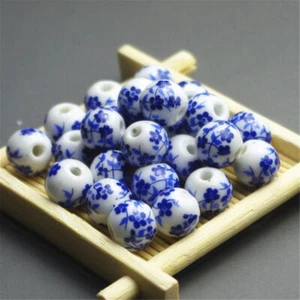 20/100pcs Elegant Ceramic Round Blue And White Porcelain Beads Jewelry Material - Picture 1 of 7
