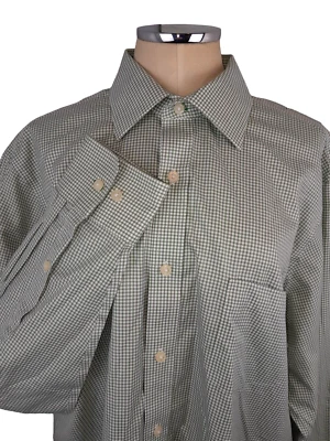 Camisa Negra Marrón 1826 Para Hombre 17.5 Verde Guinga Sin Plancha Ajustada Abotonada Oficina Foto 1 de 4
