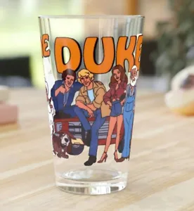 Dukes of Hazzard Cartoon Pint Glass, 16oz - Hanna-Barbera 1983 - Bo & Luke