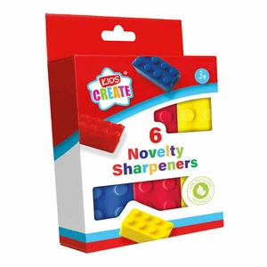 Kids Create Pack 6 Novelty Building Brick Design Pencil Sharpeners Children 3+ - Picture 1 of 5