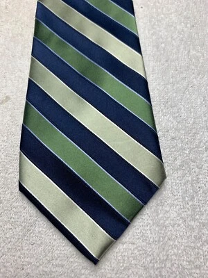JONES NEW YORK MENS TIE NAVY BLUE WITH GREEN GOLD 3.75 X 60 - Image 1 of 4