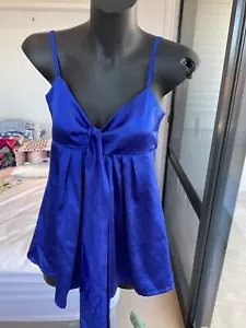 Stunning REVIEW Satin Brilliant Blue strap top blouse size 10 Party Wedding - Picture 1 of 6
