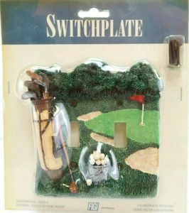 3D Resin Double Light Switch Wall Plate Golf Themed Clubs Balls Hole Green Cover - Picture 1 of 5