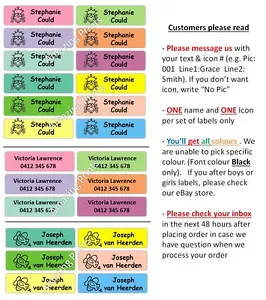 18 Vinyl Mixed Colour Personalised Name Label Sticker Tag school book childcare - Picture 1 of 3