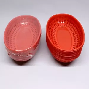 12 NEW Red Oval Plastic Food Serving Baskets 12 Used Thunder Group PLBK938 Retro - Picture 1 of 4