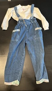Vtg Popsicle Girls Denim Overall Suspenders W/ Blouse Size 6 - Picture 1 of 10