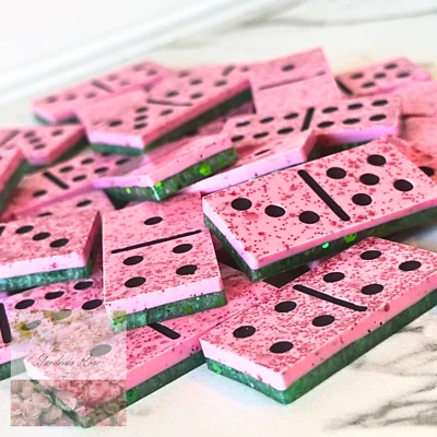 Handmade Watermelon inspired resin Dominos double 6, 2 player - Image 1 of 4