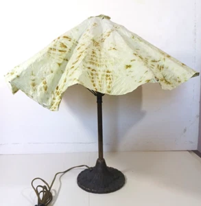 Antique Crepe Umbrella Shade Bronze Table Lamp Pat 1915 - Picture 1 of 13