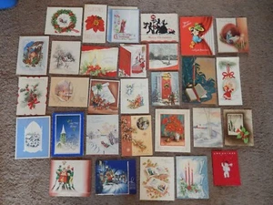 #10, 30 VINTAGE CHRISTMAS CARDS, CAROLERS, WINTER SCENES, GLITTERED, CHURCHES - Picture 1 of 23
