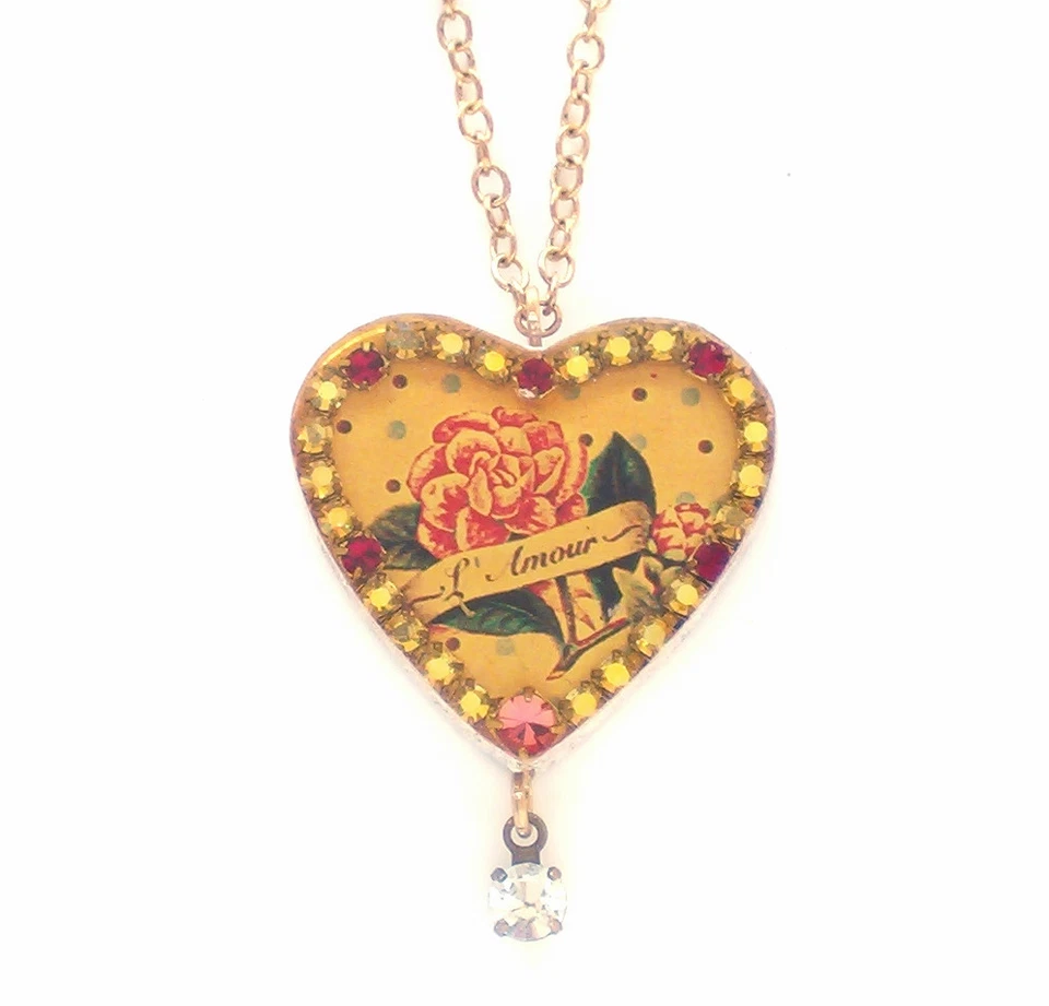 Collar Arte Máximo Día de San Valentín Corazón Rosa Cristales L'Amour Rosa John Viento Foto 1 de 1