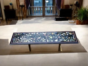 42"x12" Luxury Console Table Black Marble Handmade Pietra Dura Floral Inlay Art - Picture 1 of 8