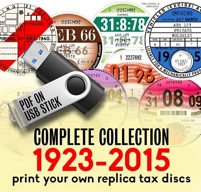 REPLICA ROAD TAX DISC Collection 1923-2015, Edit and print yourself from PDF USB - Image 1 of 4