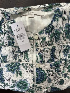 Loft Shirt Womens Size XS Blue Green Floral Long Sleeve Blouse Shirred Yoke - Picture 1 of 5