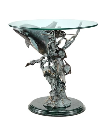 Metal and Glass Dolphin Seaworld End Table - Image 1 of 3