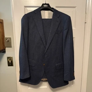 SUITSUPPLY Blue Full Suit 40L Super 120s Pure Wool Two Piece Pants 34x32 Stripe - Picture 1 of 6