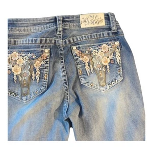 Grace Jeans Womens Bootcut Sz 27 30 Inseam Embroidered Floral Sequence Pocket - Picture 1 of 9