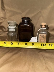 Vintage Set Of Three Glass Pharmacy Bottles - Picture 1 of 6
