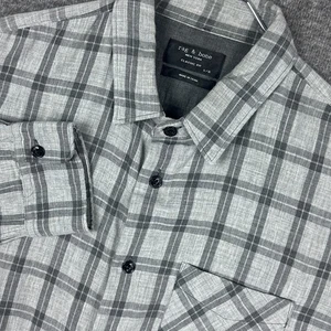 Rag & Bone Shirt Mens Large Gray Plaid Classic Fit Flannel Long Sleeve Button - Picture 1 of 9