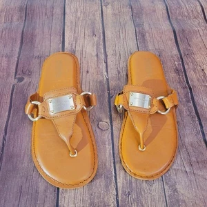 Michael Kors Thong Sandals Womens Brown 7.5 M Leather Flat Rubber Soles - Picture 1 of 8