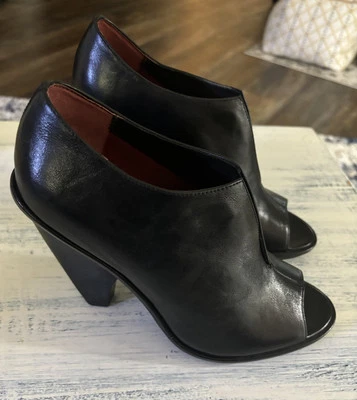 Botas rebeldes de lujo para mujer 36 Erin botín al tobillo negro punta abierta tacones cónicos Foto 1 de 4