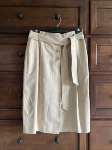 Christian Dior Vintage Women Skirt 10 Silk Beige Tan Belted Pleat 80s ? GUC - Picture 1 of 23