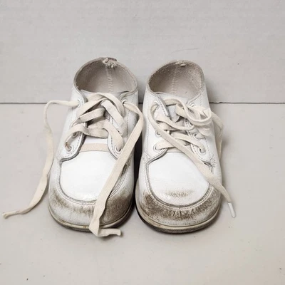 Vintage Stride Rite Buntees Flexible Moccasins White Lace Up Baby Shoes - Image 1 of 4
