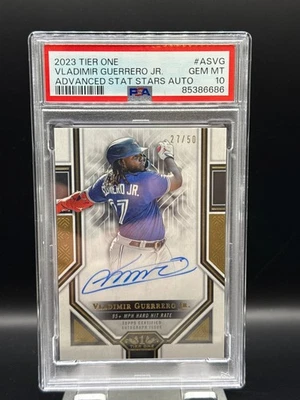 2023 Topps Tier One Vladimir Guerrero Jr Advanced Stat Stars Auto #27/50 PSA 10 - Image 1 of 3