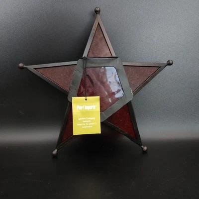 Pier 1 Red Star Tea Light Garden Hanging Lantern Glass And Metal - Image 1 of 4