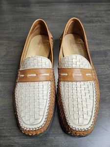 BRASS BOOT WALKING GLOVES WEAVE TAN/CREAM LEATHER SLIP ON LOAFER MEN'S SZ 13M - Picture 1 of 8