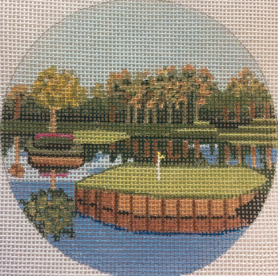 Needlepoint Handpainted Christmas Purple Palm TPC Sawgrass 4" - Image 1 of 4