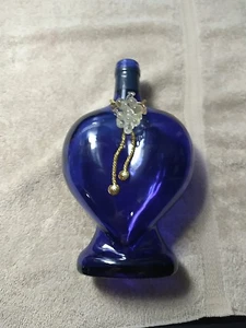 Vintage MCM Vetreria Etrusca Cobalt Blue Heart Shape 9” Glass Bottle Italy Empty - Picture 1 of 5