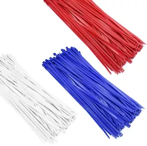 Zip Cable Ties 11" 50lbs 300pc Nylon Wire Tie Wraps Red White Blue Made in USA - Picture 1 of 5