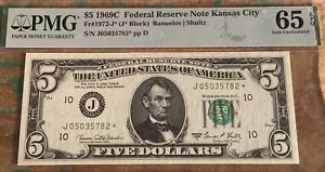 $5 1969C FRN 1972-J* Kansas City STAR PMG 65EPQ - Picture 1 of 2