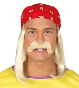 Hulk Hogan Bandana & Hair Wig Wrestler Blonde 1980's Fancy Dress Accessory Red - Picture 1 of 1