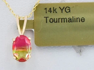 TOURMALINE 1.17 Cts SINGLE GEMSTONE PENDANT 14k GOLD - Made in USA - NWT - Picture 1 of 5